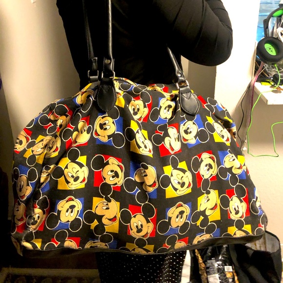 Vintage Mickey Unlimited Mouse Disney By Glentex Sholder Bag Black ,Tan & Red - Picture 1 of 16